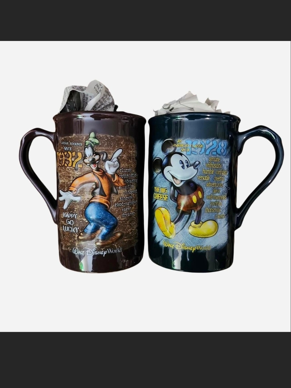 Disney Ceramic Mickey & Goofy Character Mugs - Brown & Dark Teal